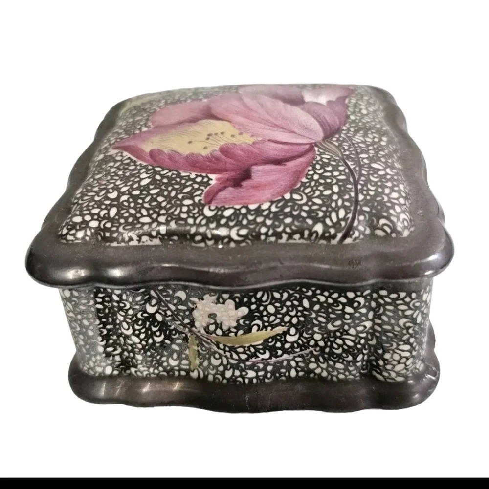 Rosenthal Bahnhof Selb Germany Handgemalt Porcelain Floral Jewelry Trinket Box